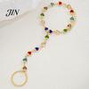 Gold Plated Bracelet Hand Chain with Ring for Women, Colorful Heart Shaped Two-in-one And Faux Crystal Healing Jewelry, Gifts Best Friend Sister Wrist