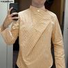 INCERUN Men Wrap Neck Long Sleeve Button Up Striped Print Casual Shirts