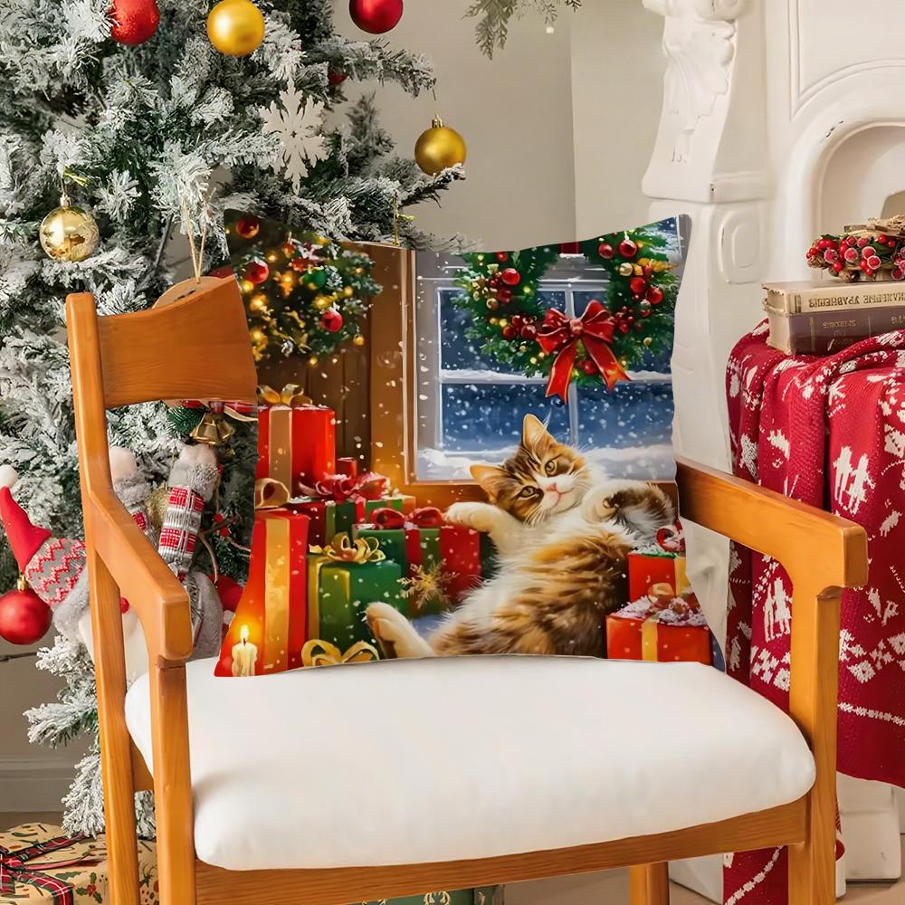 Cute Animals Celebrate Christmas Pillow Case Silky Short Plush With Invisible Zipper Dustproof Sofa Cushion Cover