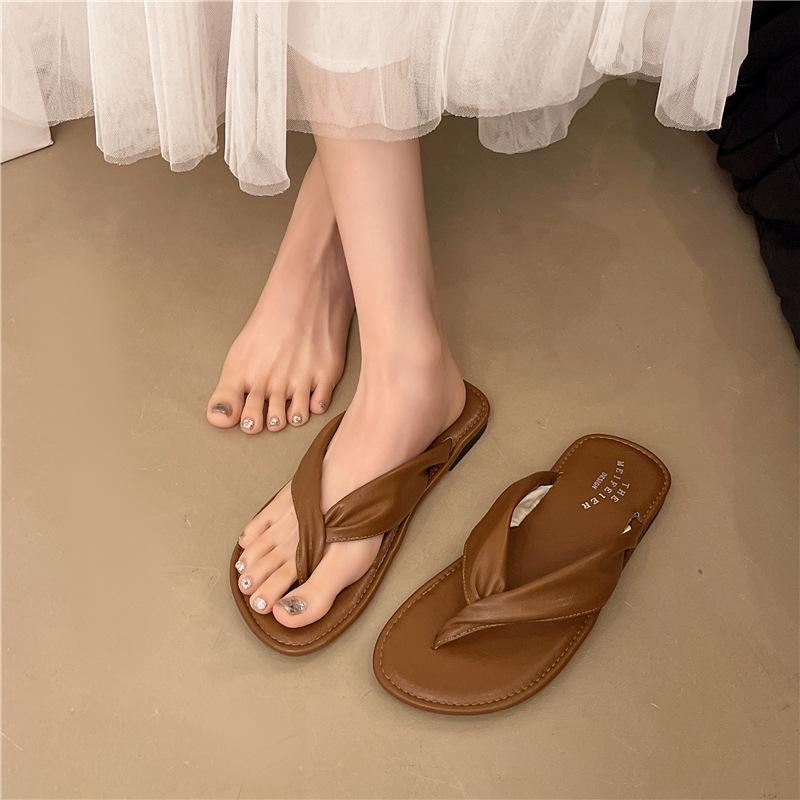 Weicher Boden keine müden Füße flacher Boden Zehensteg-Sandalen Damen Sommerkleidung zu Röcken schöne Strand coole Hausschuhe