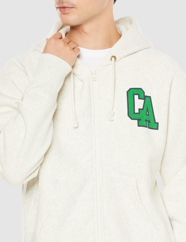 Champion Hooded Size Long Reverse Graphic Back Blue Single Tag Men's Full-Zip Sweatshirt, Oatmeal, M, C3-W115, Sleeve, Fleece-Lined, 11.5oz, Weave®