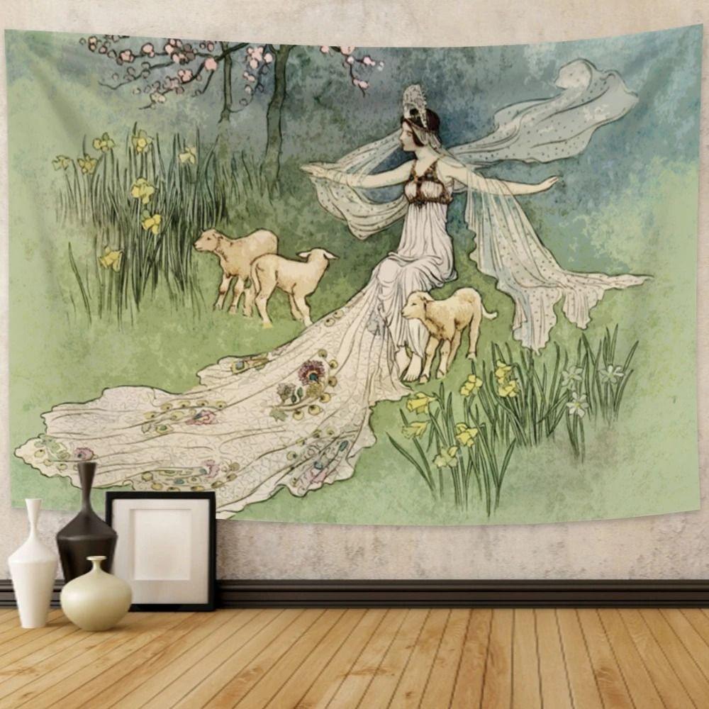 Medieval Mythical Tapestry European Classic Unicorn and Lion Pattern Wall Hanging for Bedroom Living Room Decor