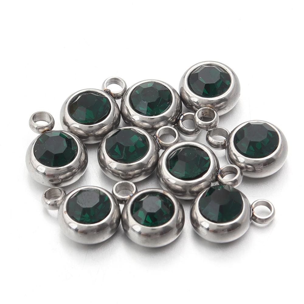 10Pcs Mini Birthstone Charms Stainless Steel Round Rhinestone Crystal Pendant for Jewelry Making DIY Necklace Bracelet Findings