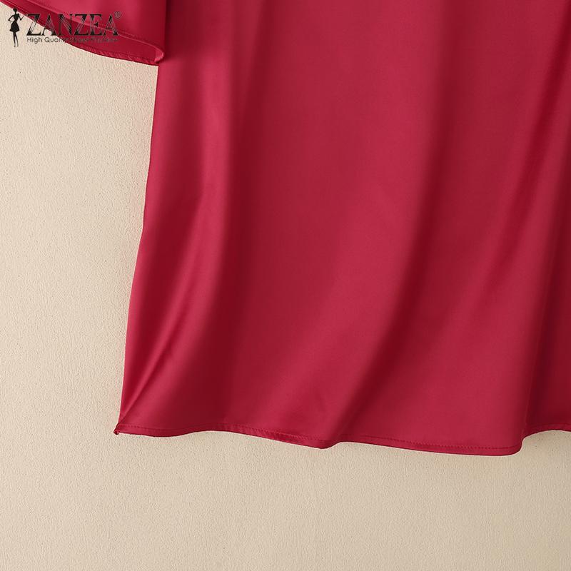 ZANZEA Women Casual Round Neck Summer Short Sleeve Plain Blouse
