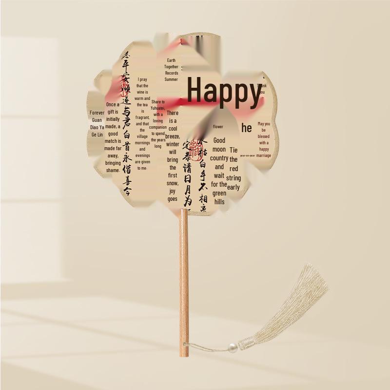 Girls' Summer Hanfu Dance Fan: Long Handle, Double-Sided Embroidered Round Fan for Traditional Costume
