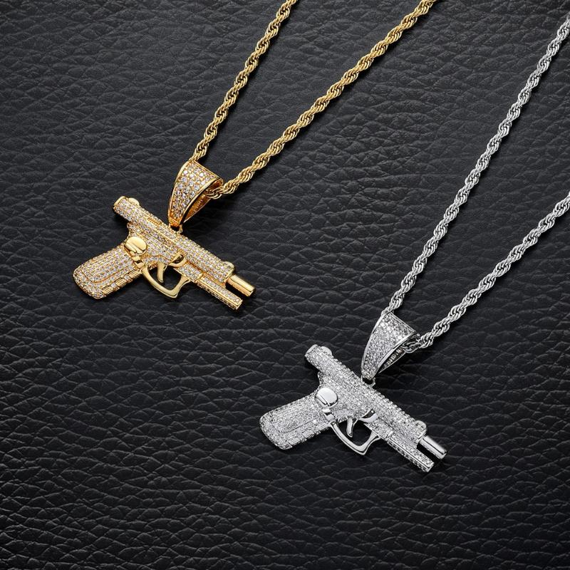 2026 New Fashion Hip Hop Crystal Pistol Pendant Personality Cool Rap Trend Pendant Necklace for Men Women Gift