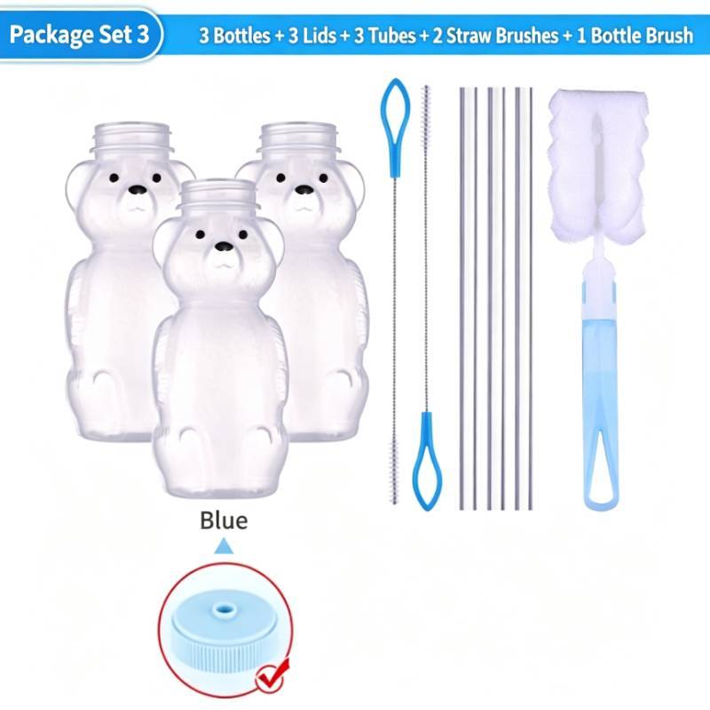 Small Bear Drink Cup Set With Silicone Straws And Brushes For Kids And Teens