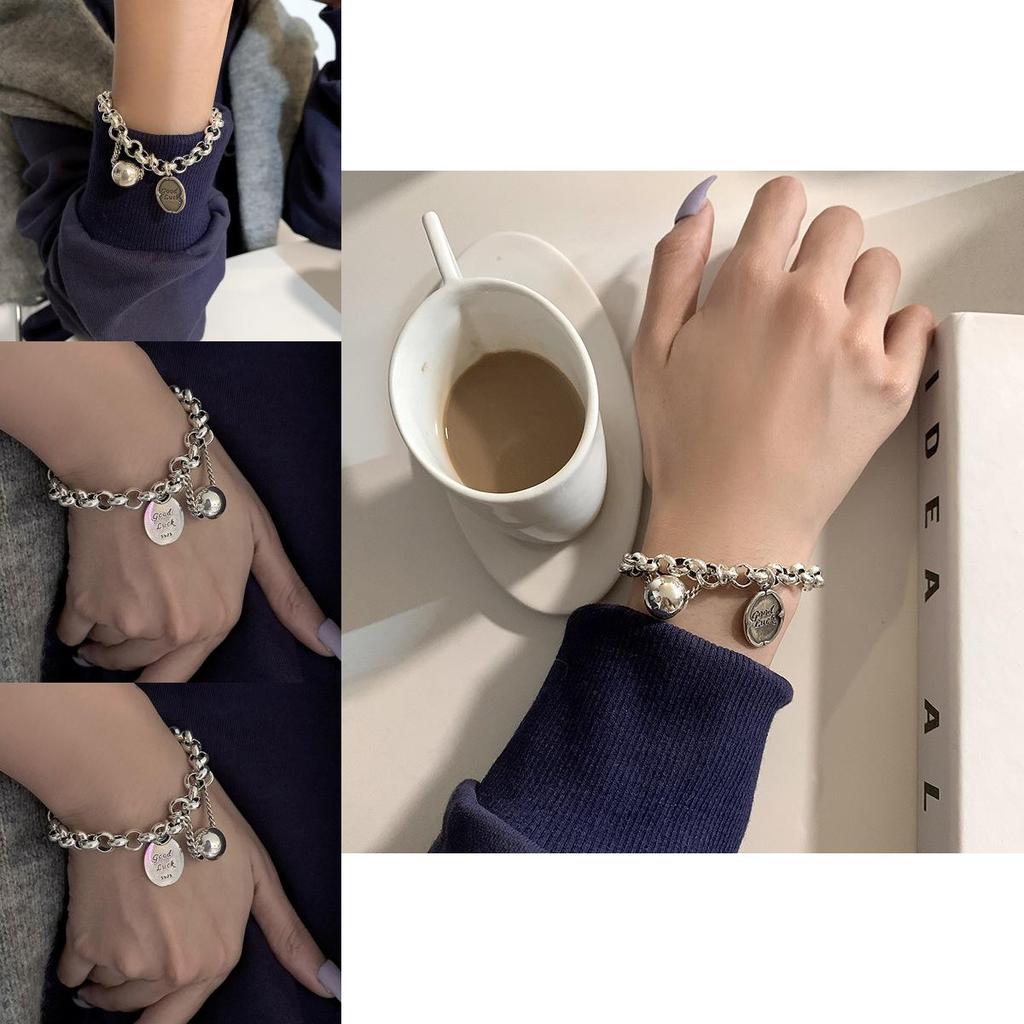 Good Luck Letter Geometric Alloy Bracelet For Women With Electroplating And Hip Hop Style For Travel Gift