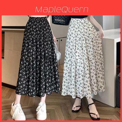 Floral A Line Midi Skirt With Splicing Polyester Fabric For Casual And Office Wear