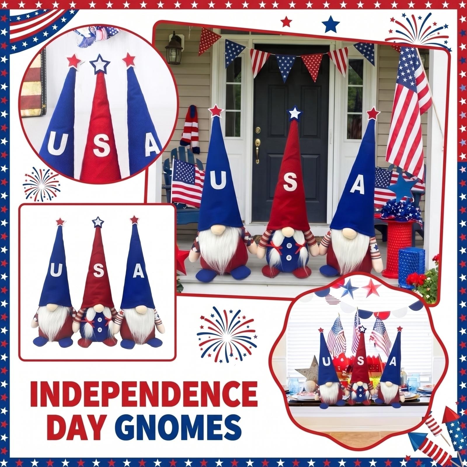 

0th Anniversary American 4th Of Patriotic Gnome Plush Decoration One Size