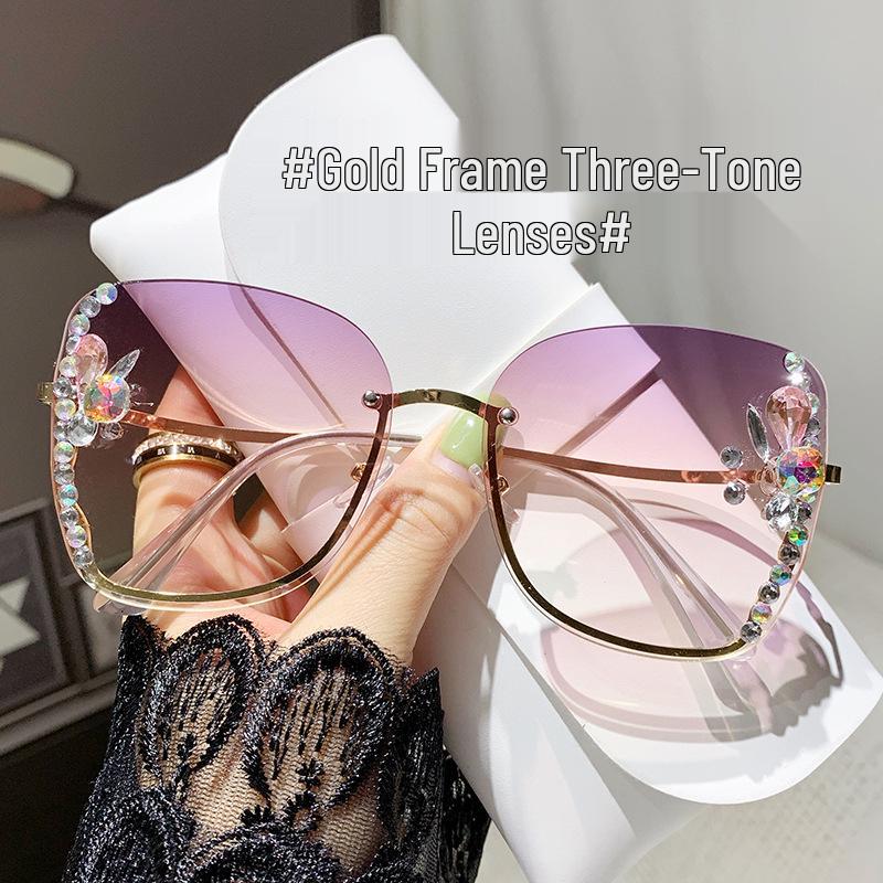 New Women's Cross-Border Fashion Rhinestone Sunglasses - Trendy UV Protection Korean Style