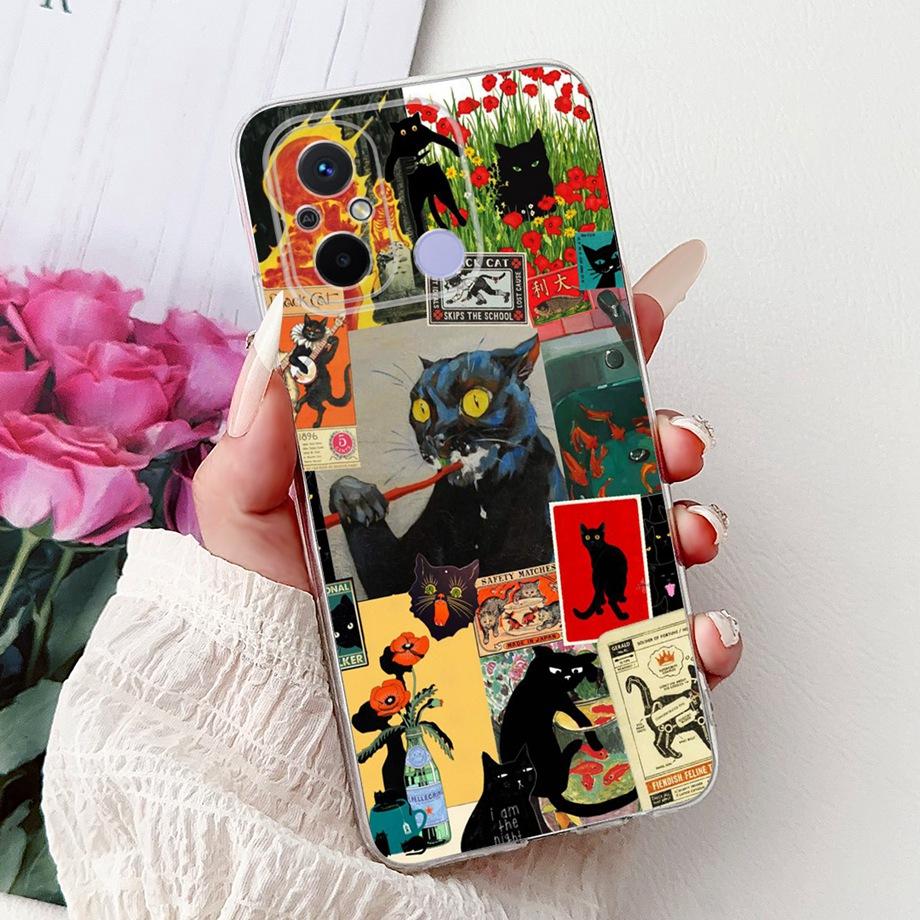 For Xiaomi Redmi 12C Case Cute Cat Luxury Butterfly Painted Cover 6.71'' Soft Silicone Phone Cases For Redmi 12C Redmi12C Fundas