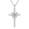 Huitan Cross Heart Shaped Women Pendant Necklace Fresh Style Wedding Party Accessories Inlaid White/Blue CZ Daily Jewelry Gift
