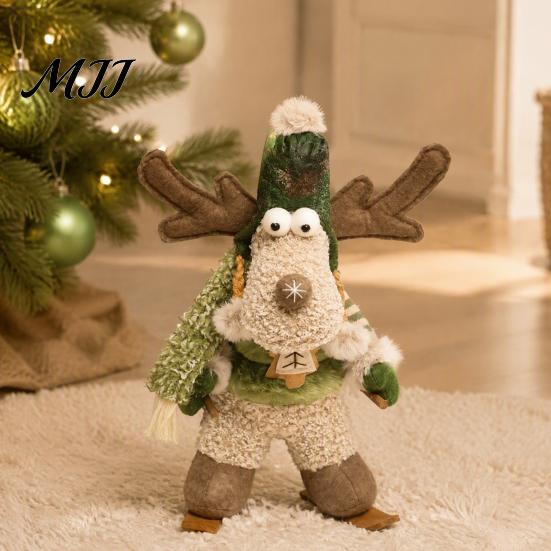 Festive Fabric Figurines for Shopping Malls Green Christmas Plush Figurines, Skiing Snowman Reindeer Stuffed Doll, Seasonal Gift Items Friends