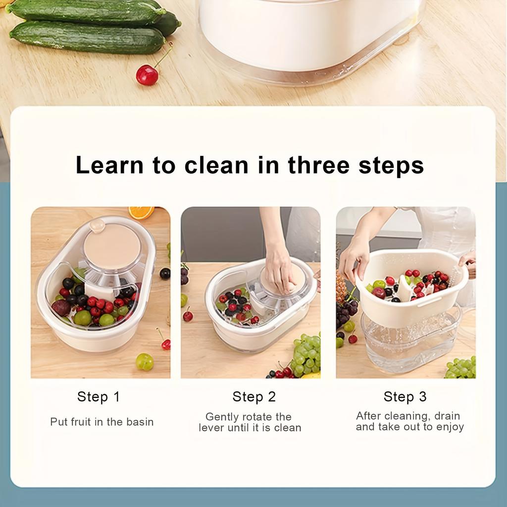 Manual Fruit and Vegetable Washing Machine with Colander and Bowl , Large Multifunctional Kitchen Cleaner, Durable Plastic, No Electricity Needed