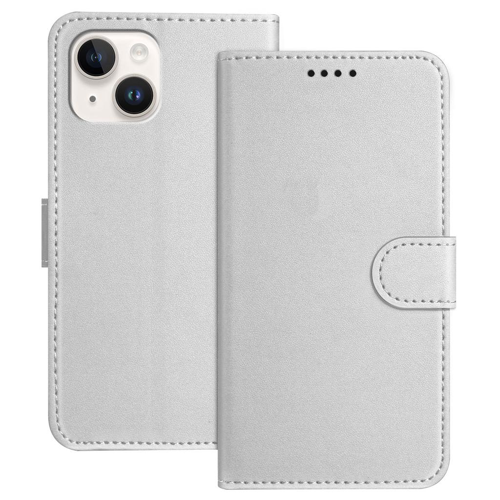 For iPhone 13 Mini 5.4 Inch Leather Case Wallet Stand Solid Color Anti Drop Phone Cover