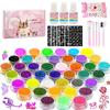 12 Color Temporary Glitter Tattoo Kit for Kid with 24 Stencils Adults Girls Boys Arts Glitter Make Up Kit Beautiful Holiday Gift