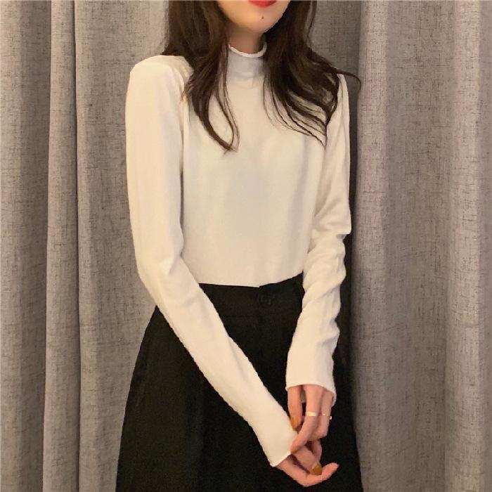 Popular solid color shirt semi-turtleneck women's autumn and winter knitted sweater 2025 new sweater with inner clothes