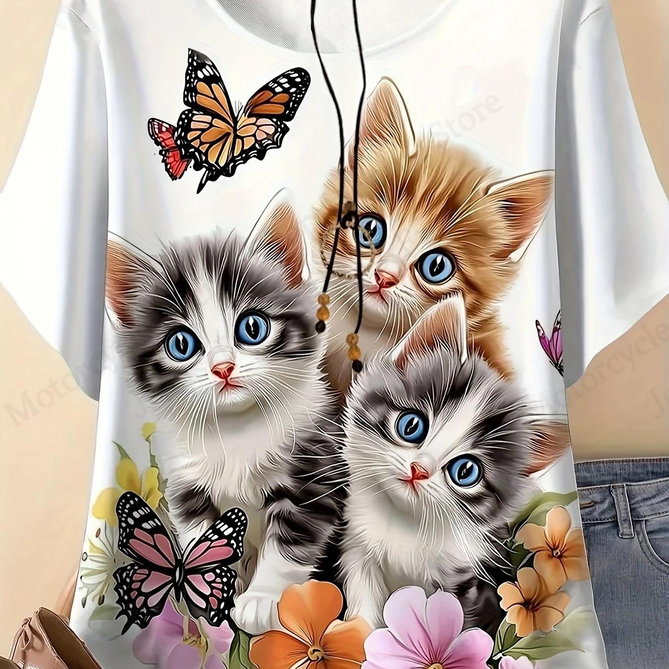 

Women s Plus Size 3d Cute Cat 3d Print Tshirt Women Fashion Casual Crew Neck Short Sleeve T Shirt Female Tops Tees Cartoon 2XL