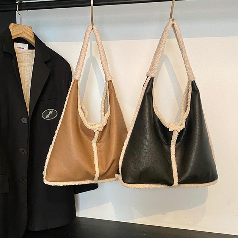 Trendy Brand Designer Lamb Wool Shoulder Bag Bucket Women Handbags And Purse Winter Lady's Leather Underarm Tote Bag