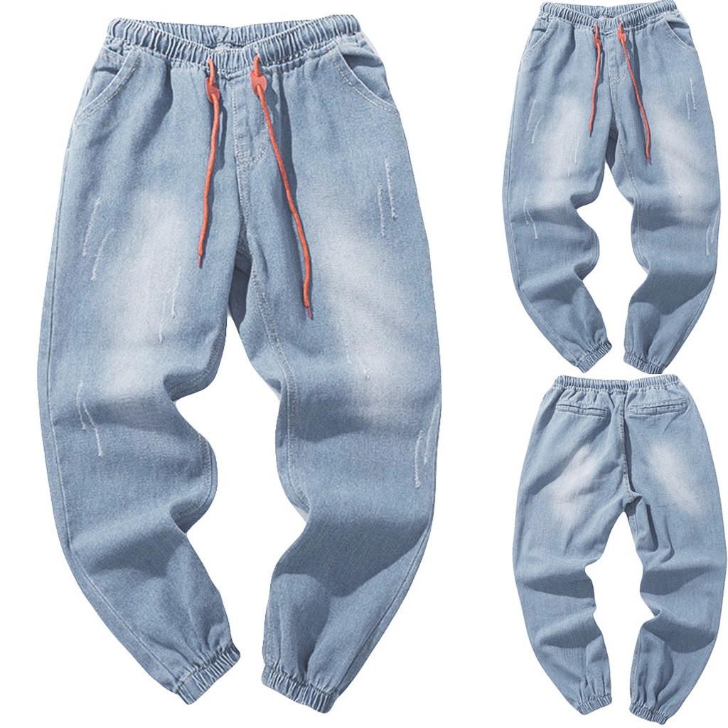 Men's Casual  Denim Cotton Vintage Wash Hip Hop Work Trousers Jeans Pants