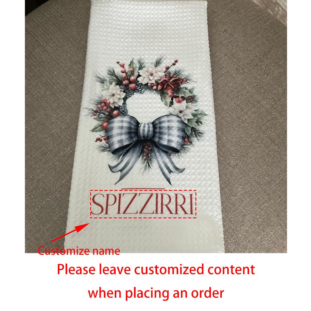 

Custom Family Name Christmas Wreath Waffle Tea Towel Kitchen Hand Towel Housewarming Hostess Gift Christmas Winter Home Decor 1pcs 30x70cm