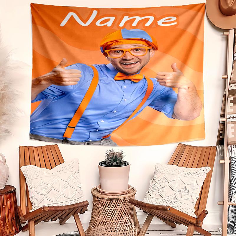 Personalized Blippi Background Tapestry,Custom Name Birthday Party,Multifunctional Wall Decoration for Home Decor,Various Occasions