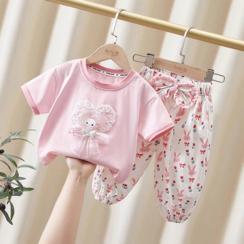 Toddler Girl Summer Thin Two Piece Set Stylish Mosquito Pants Outfit 80
