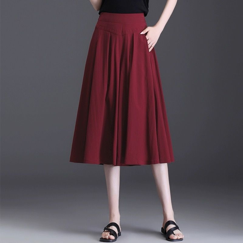 Cropped Pants for Women Summer New Loose Skirts High Waist Mother Pants Wide Legs Slim Solid Color Casual Skirt Women