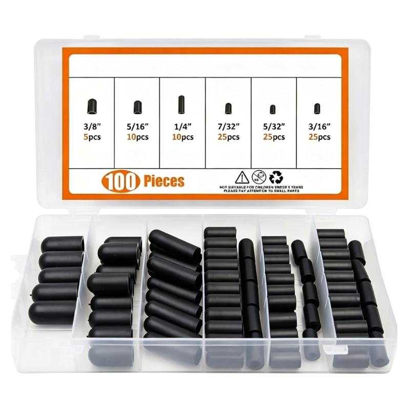 Carburetor Vacuum Port Cover Set with Closed-End Black Rubber Pieces, 3/16" 5/32" 7/32" 1/4" 5/16" 3/8" Size Groups for Service Use and Storage