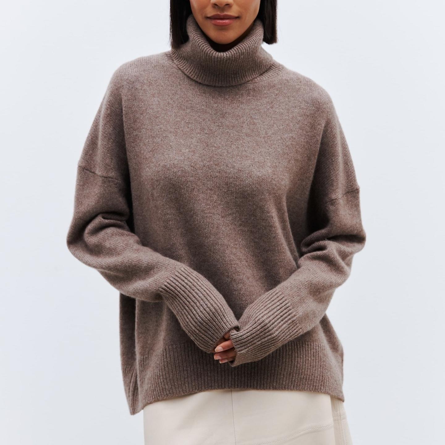 

GMXIA Женский свитер с двумя лацканами, свободный свитер с высоким воротом, осень-зима, устойчивый к булавкам L темно-коричневого