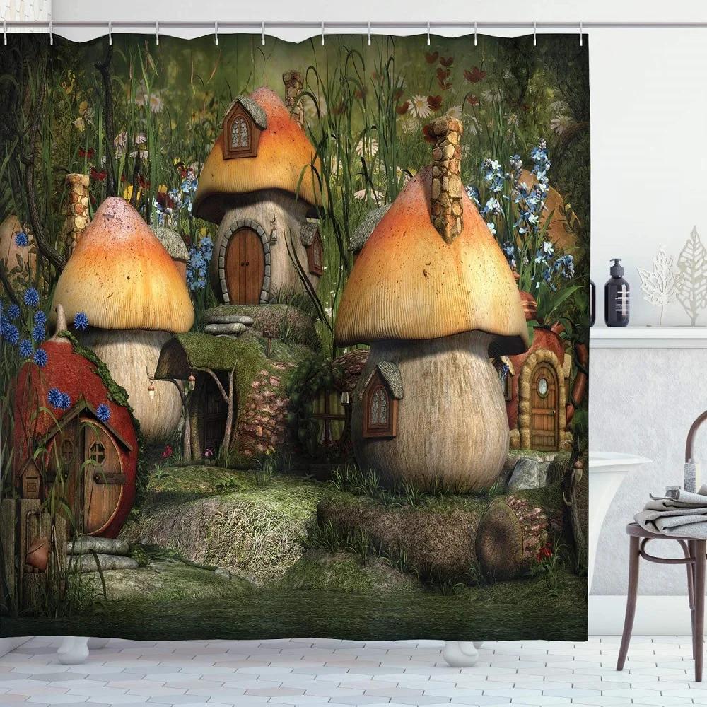 

Fantasy Forest Shower Curtain Mystery Fairy Forest Mushroom Flower Plant Home Bathroom Decor Curtains Bath Accessory With Hooks W60H190(CM)-1 Pcs