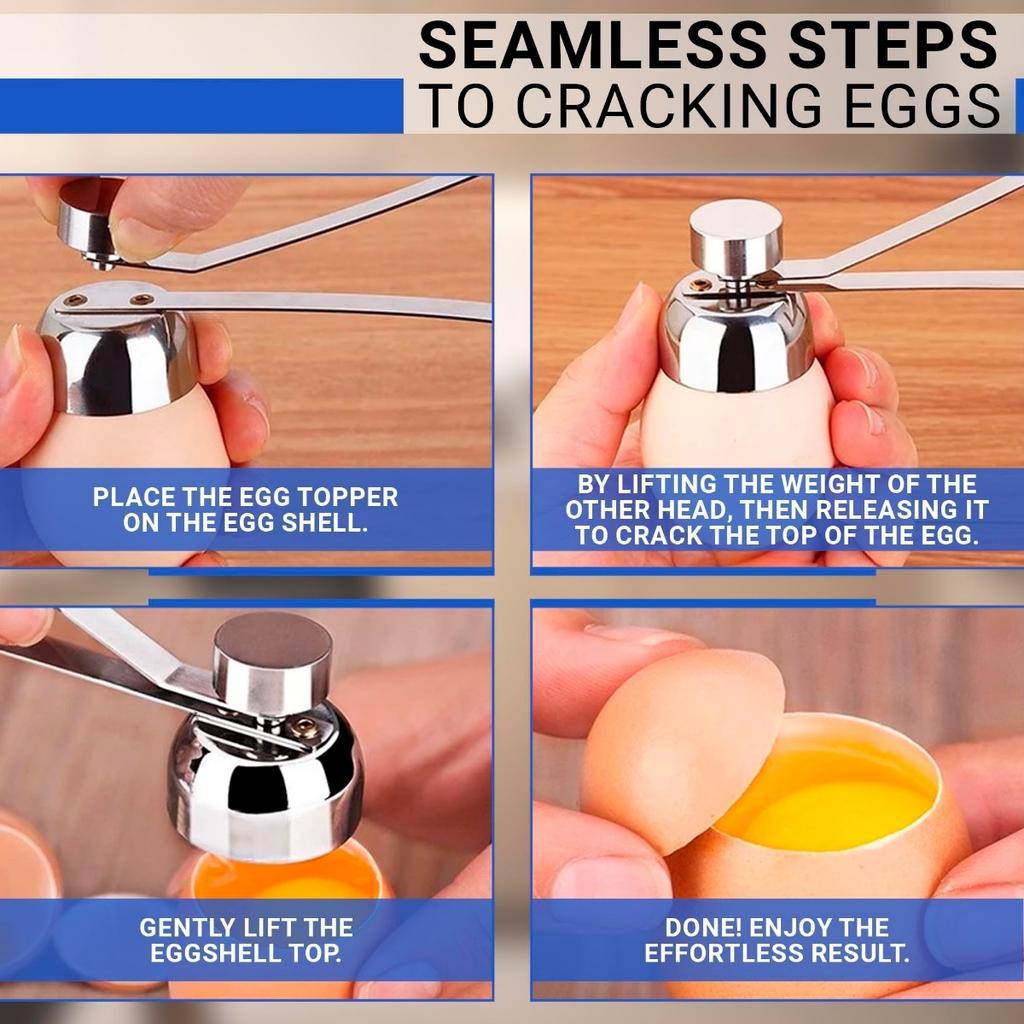 Egg Cracker Topper Tool for Raw Eggs Stainless Steel Egg Shell Opener Tool  Adjustable Effort for Preparing Custards and Cakes