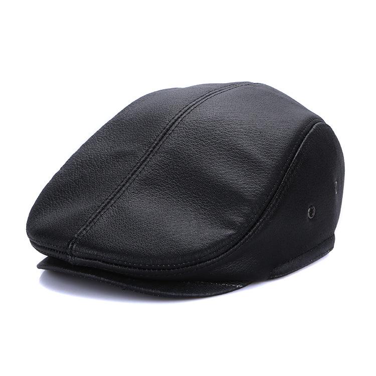 

Men s Genuine Leather Cowhide Beret - Winter Warm Breathable Newsboy Cap for Middle-Aged & Elderly XXL (57-58cm) чорний