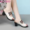 Fashion GKTINOO Women Slipper's 2024 Ladies Summer Slippers Shoes Women High Heels Fashion Rhinestone Summer Shoes Genuine Leather