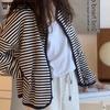 Female Harajuku Y2K Casual Top Black White Striped Cardigan Women Spring Autumn Loose Casual Long Sleeve Coat Streetwear