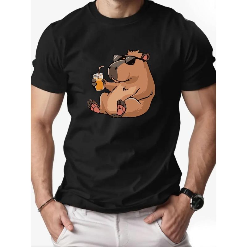 

European Size Men s Capybara Print T-Shirt - Funny Capybara Drinking & Smoking-Like Pose-Lightweight Breathable Short Sleeve ... S разноцветный