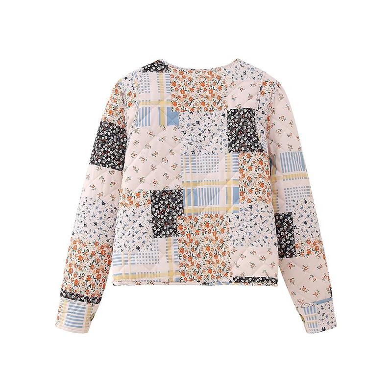 Giacca da donna alla moda con stampa vintage in cotone e maniche lunghe con scollo rotondo