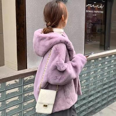 Fur Warm Winter Coat New Rabbit Fur Top Loose Thickened Plush Clothes Fashion Hooded Women's Clothing