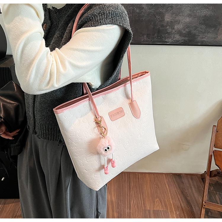 Textured Faux Leather Tote Bag for Women, Spacious Handheld Shoulder Handbag, Stylish Commute Work Bag with Zipper Closure KTB