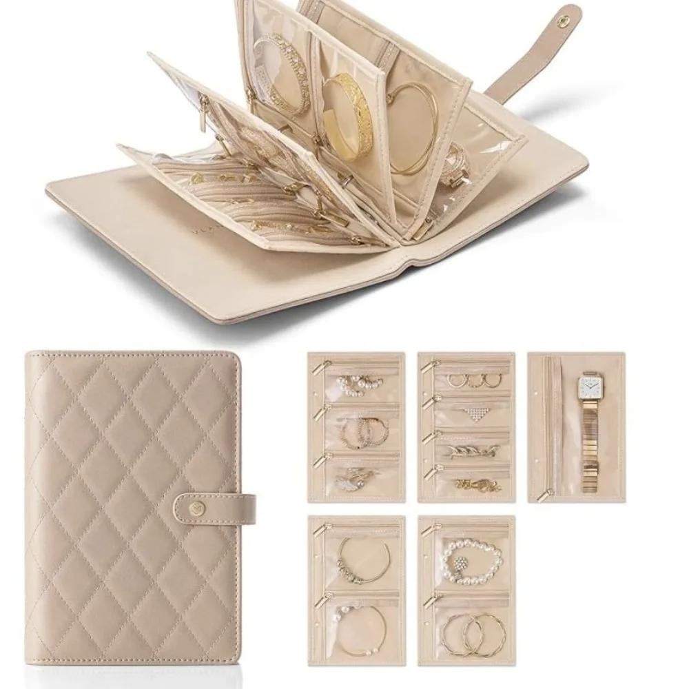 Hochwertiges Transparentes Schmuckaufbewahrungsbuch Samt mit Reißverschluss Halskettenordner Aufbewahrungsbuch Luxus PU-Leder Klarsichthüllen