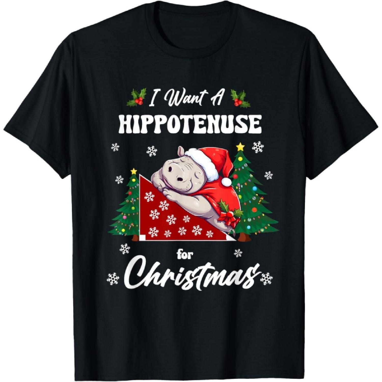 Hypotenuse Christmas Math Teacher Kids I Want Hippopotamus T-Shirt S