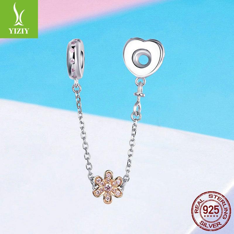 Charm S925 Sterling Silver Safety Chain Positioning Buckle Collection Fashion Beaded Bracelet Silver Accessories