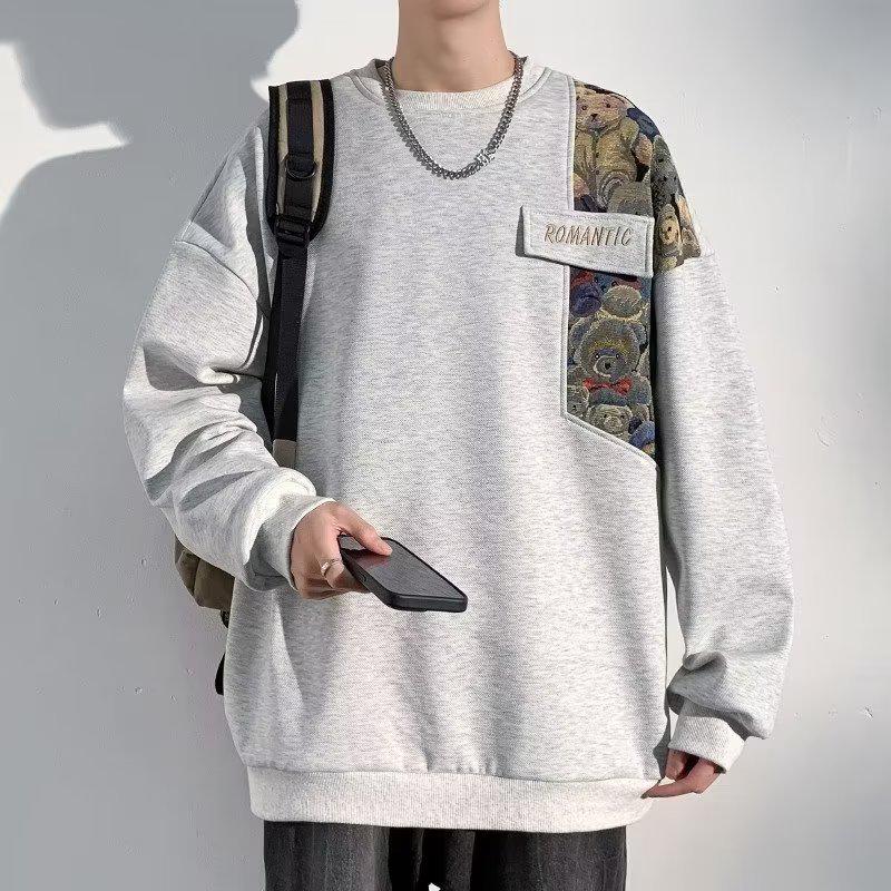 Men's 2024 American Chinese-Inspired Sweatshirt: Spring/Autumn, National Tide Fashion, Heavyweight, Plus Size, Loose Fit, Hoodless.