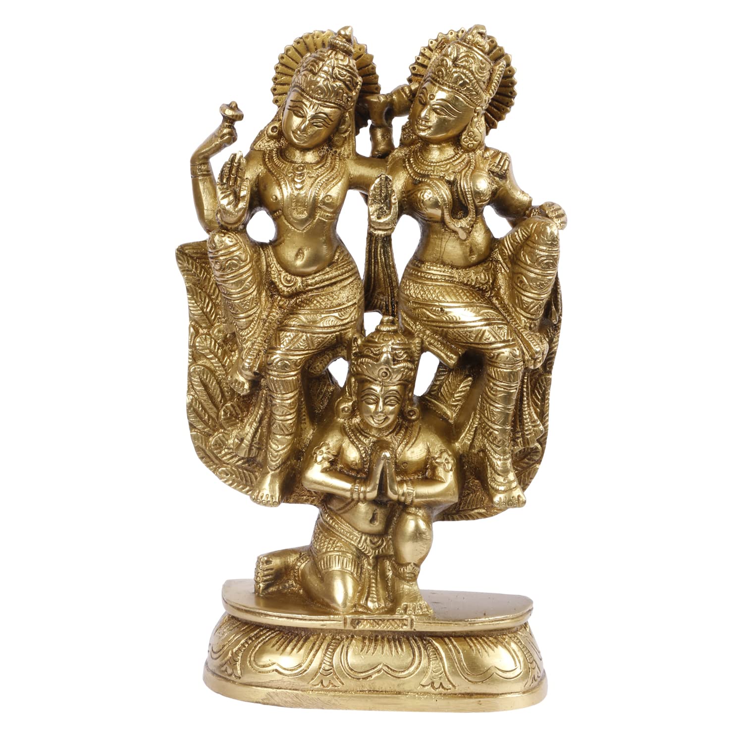 God Vishnu Laxmi Riding On Garuda Idol, Golden Finish, Divine Murti - 8.5 Inch