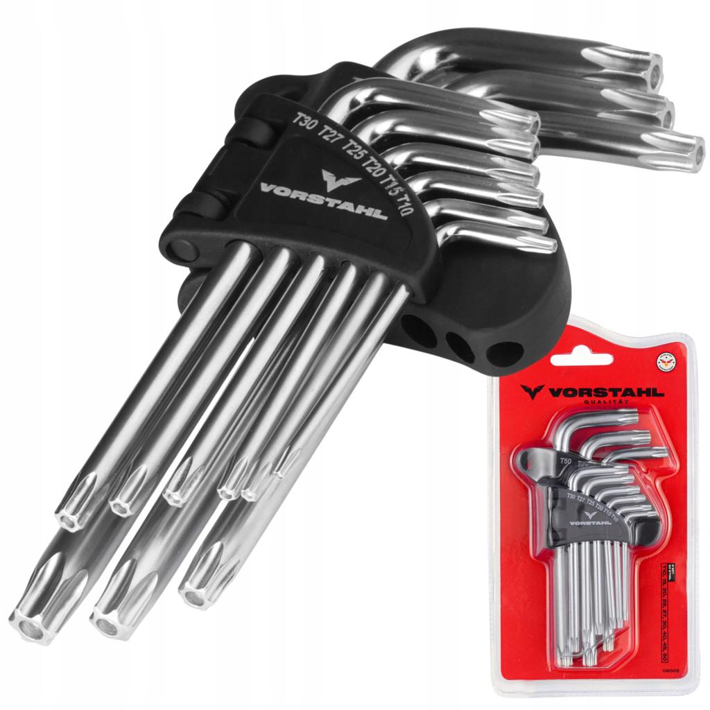 Set of TORX KEYS, Short Allen Keys, 9 Pcs > T10 - T50mm < Vorstahl