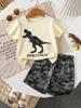 Summer Trendy Boys Baby 2pcs Set, Dinosaur Print Tee+shorts, Soft Comfy for Daily Outdoor Sports Wear