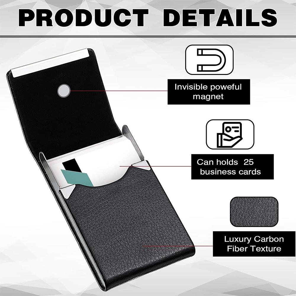 New PU Leather Business Card Case Metal Slim Pocket Card Holder with Magnetic Shut