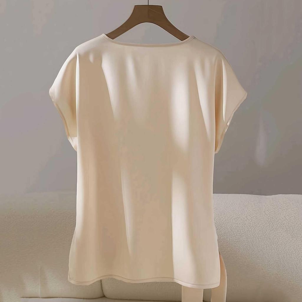 Womens Spring Tops Short Sleeve Side Tie Blouse Summer Shirts for Women Casual Loose Fit Womens Summer Shirts for Daily Wear