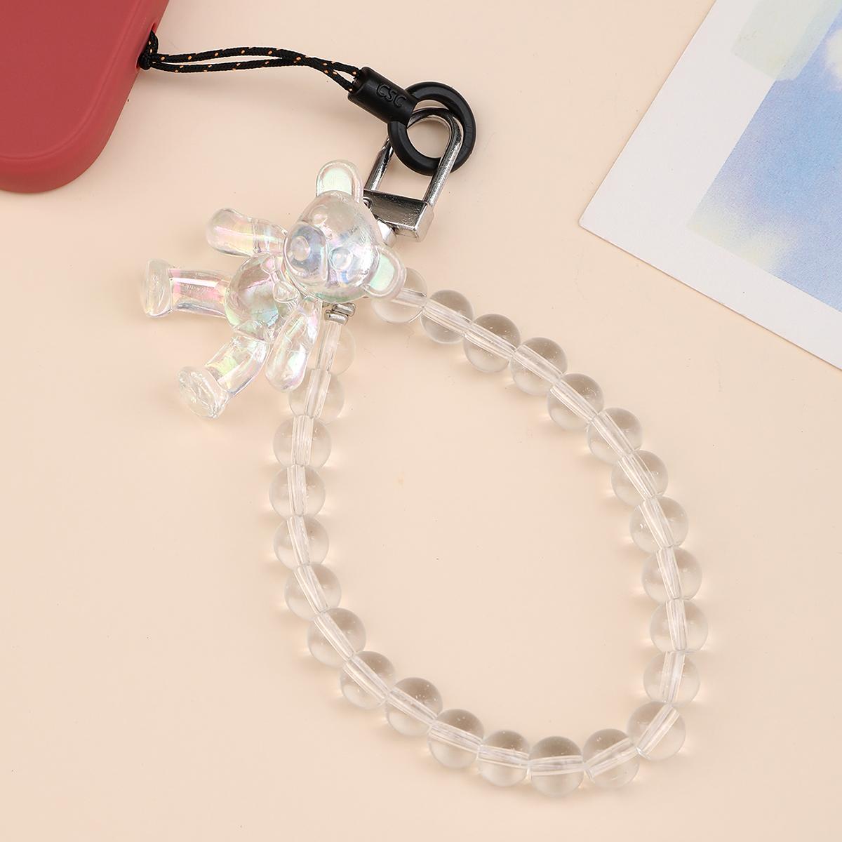 Pearl Chain Transparent Bear Shaped Pearl Clip Leather Chain Mobile Phone Rope Mobile Phone Chain